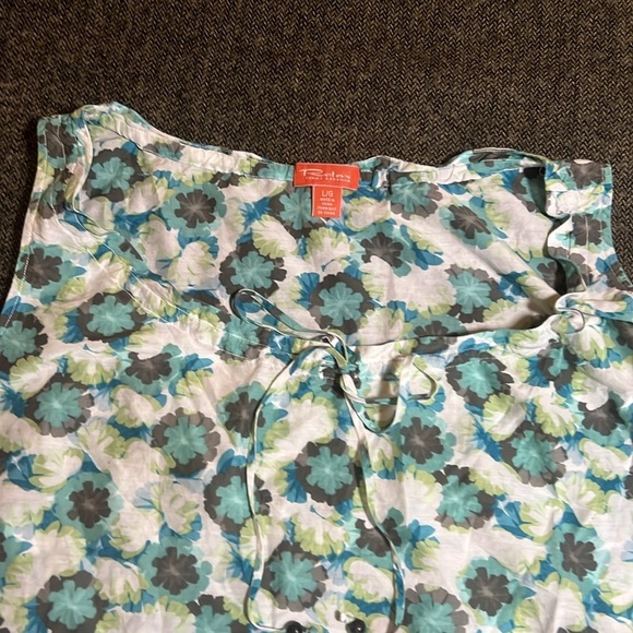 Tommy Bahama Silk Cotton Floral Sleeveless Top - Blue and Green sz L - Picture 2 of 6